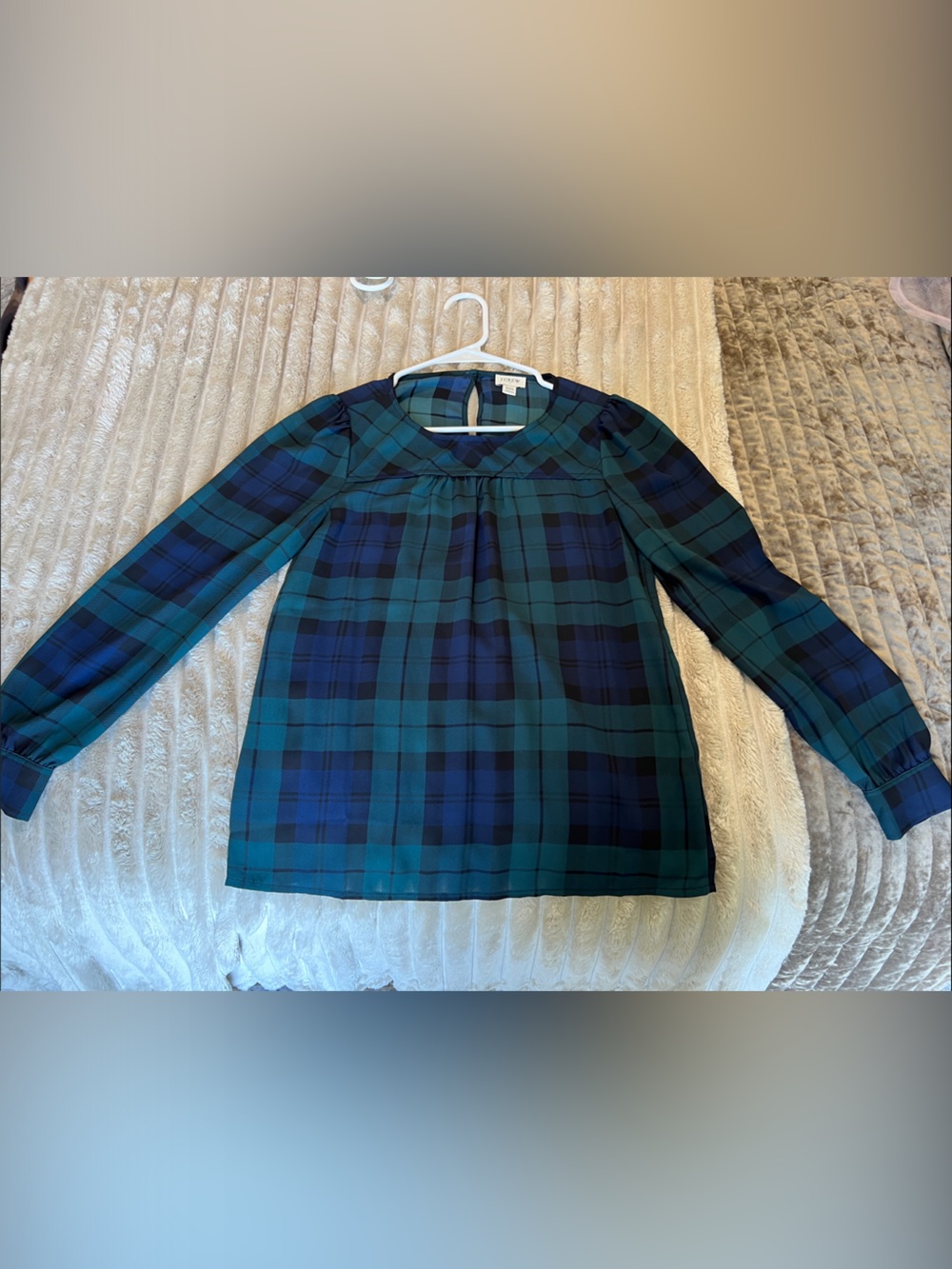 J. Crew Plaid Long-Sleeve Blouse in Green and Navy